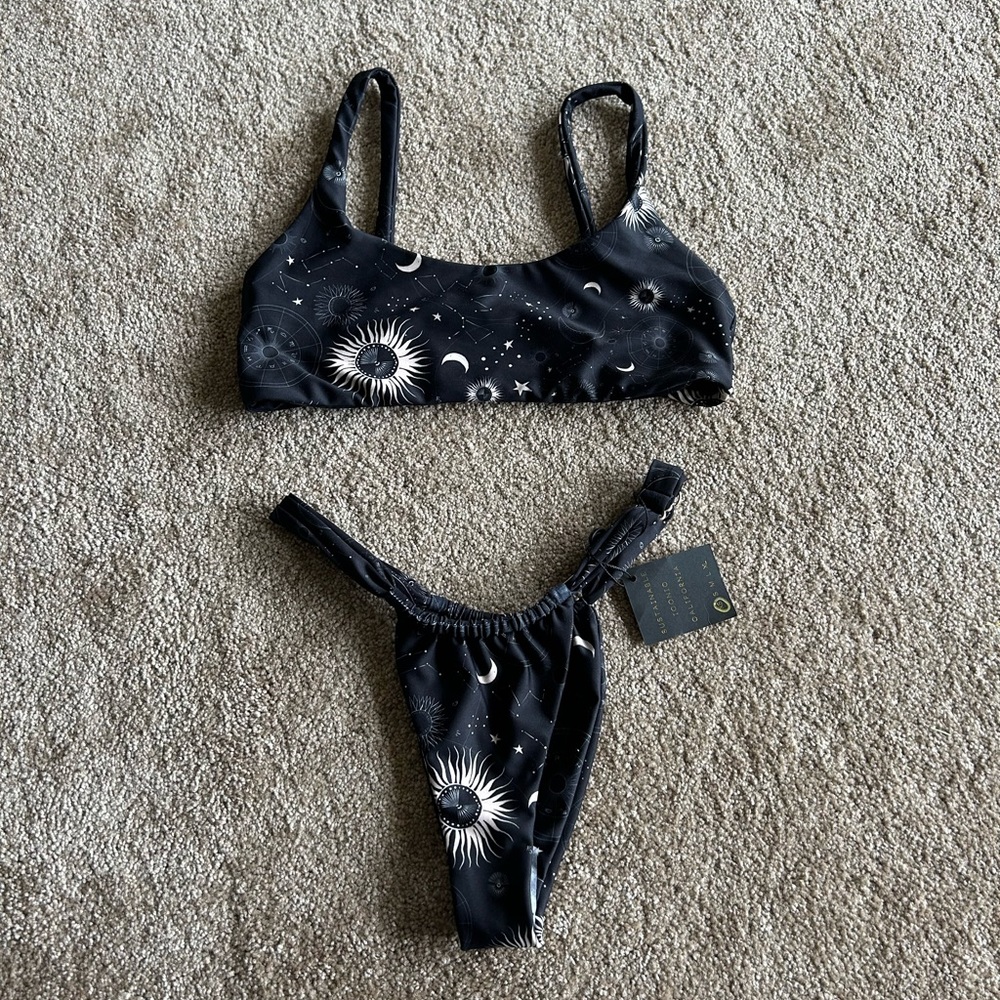 Skatie Celestial Black and White Bikini Set Medium Top, XS Bottoms